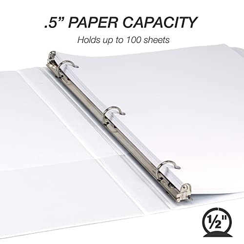 Samsill 0.5 Inch 3 Ring Binder, Made in USA, Economy Round Ring, Clear View Cover, 100 Sheet Capacity - for School, Home, Office - White, 4 Pack
