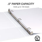 Samsill 0.5 Inch 3 Ring Binder, Made in USA, Economy Round Ring, Clear View Cover, 100 Sheet Capacity - for School, Home, Office - White, 4 Pack