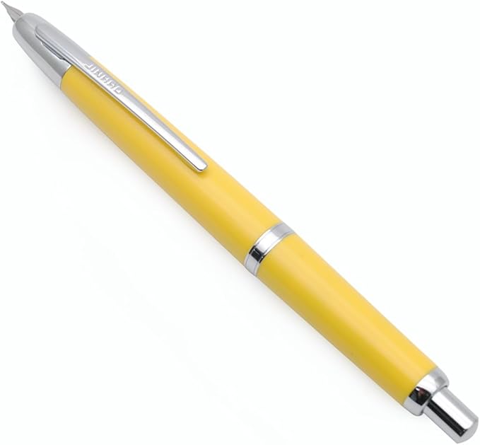 JINHAO 20 Press Fountain Pen, Retractable Capless Resin Pen with Ink Converter (EF Nib 0.4mm, Lemon Yellow)