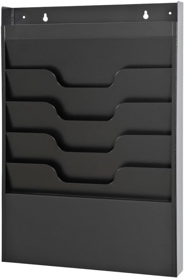MAXXBUILD 4 Tier Wall Mounted File Organizer, Metal Task Rack for Office Documents, Mail & Folders, Space-Saving Office Wall Organizer, Black 19.5”H
