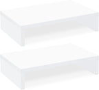 TEAMIX White Monitor Stand Riser - 2 Pack, Wood 2 Tier Adjustable Dual Monitor Riser for Laptop/PC Computer Stand for Desk