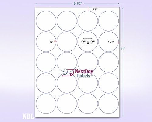 NextDayLabels - 8-1/2 x 11 Neon Color High Light Fluorescent Labels for Laser & Inkjet Printer (Green Fluorescent, 2" Round - 20 Per Page | 500 Labels)
