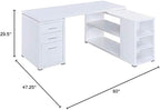 Pemberly Row L Shape Corner Storage Desk in White, Letter/Legal File, 5 Bookshelves