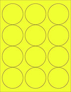 8-1/2 x 11" Neon Color High Light Fluorescent Labels for Laser & Inkjet Printer (Yellow Fluorescent, 2.5" Round - 12 Per Page | 1200 Labels)