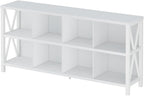 FATORRI 8 Cube Storage Organizer Bookshelf, 62 Inch Rustic Wood Horizontal Bookcase, Industrial Cube Long Book Shelf for Living Room (White Oak)