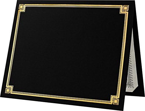 LUXPaper 9.5" x 12" Certificate Holders | Black Linen | Embossed Gold Foil Border | 100lb. Cover | 250 Qty