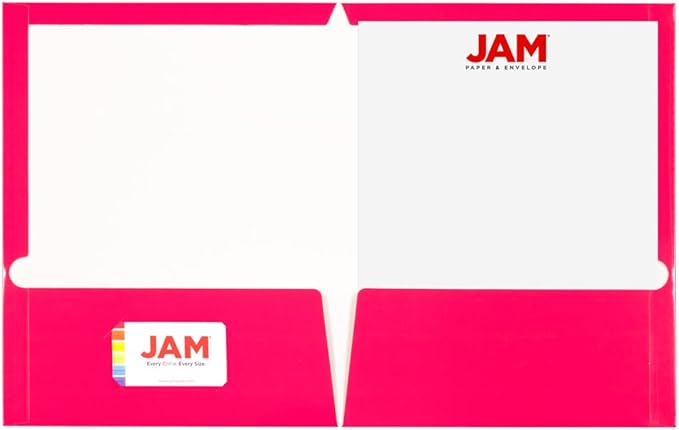 JAM PAPER Laminated Two Pocket Glossy School Folders - Letter Size - High Gloss Fuchsia Hot Pink - Bulk 25/Pack