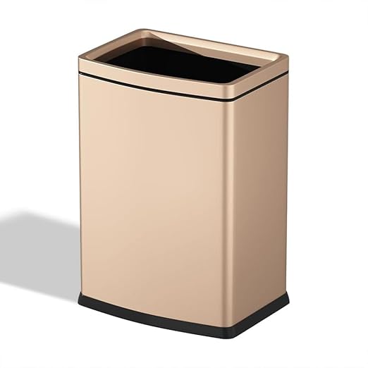YOJIA 4.7 Gallon/18L Brushed Gold Bathroom Trash Can, Open Top Slim Dual Wastebaskte Simple Human Stainless Steel Garbage Can for Commercial Home Kitchen Office (18L Champagne Gold)