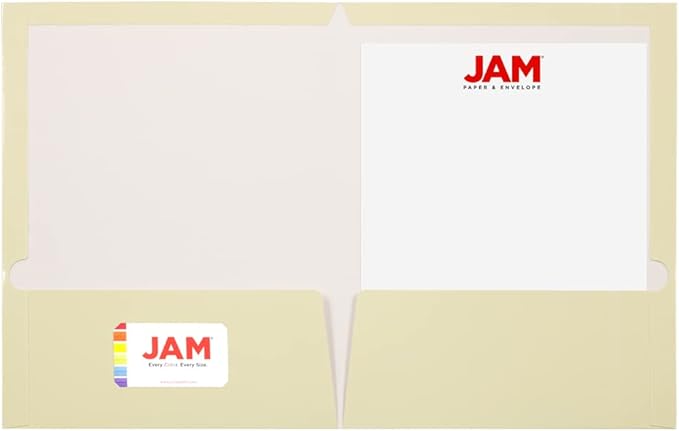 JAM PAPER Laminated Two Pocket Glossy School Folders - Letter Size - High Gloss Ivory - Bulk 25/Pack