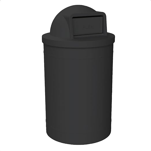 Sturdy Essentials Campus Collection 55 Gallon Round Heavy-Duty Plastic Commercial Outdoor or Indor Trash Can with Push Open Dome Lid and Internal Liner | Great for Schools and Businesses - Black