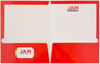 JAM PAPER Laminated Two Pocket Glossy School Folders - Letter Size - High Gloss Red - Bulk 25/Pack