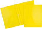 JAM PAPER Plastic Color Pop Folders - 2 Pocket Durable Folders with Metal Prongs Fastener Clasps - Yellow - 3/Pack