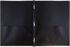 JAM PAPER Plastic Color Pop Folders - 2 Pocket Durable Folders with Metal Prongs Fastener Clasps - Black - 3/Pack