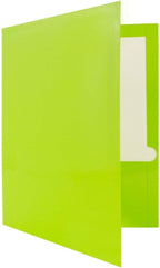 JAM PAPER Laminated Two Pocket Glossy Folders - Lime Green - 3/Pack