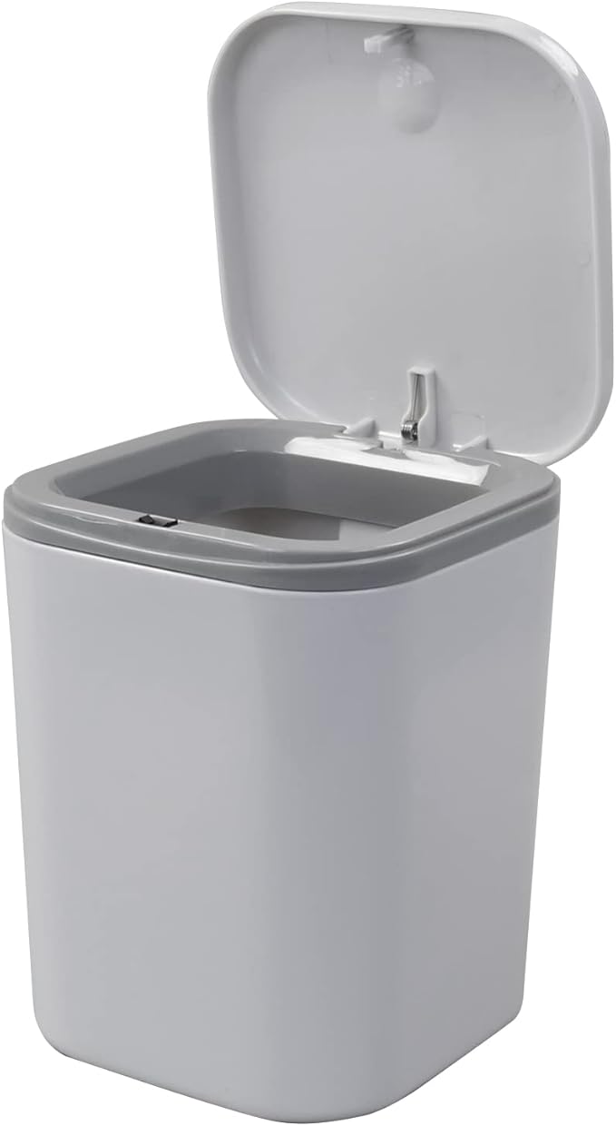 Idomy 0.5 Gallon Tiny Desktop Push-Button Trash Can, Mini Garbage Can, Gray
