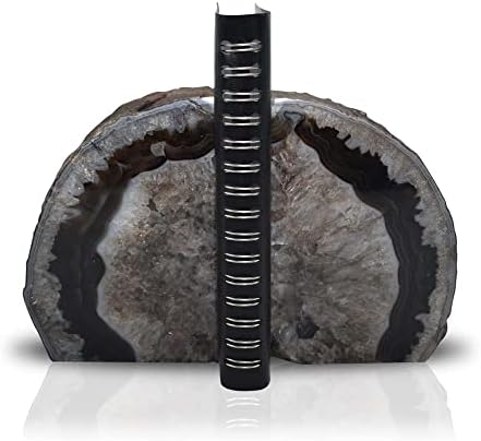 Nature's Decorations A Quality Black Agate Geode Bookends - Heavy Duty with Non-Skid Rubber Bumpers for Shelves, Office, Home Decor - Cool Crystal Stone (1 Pair 2-3 LB)