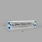 Signs ByLITA Floral Pattern Customized Nameplate | Indigo Blooms Personalized Full Color Acrylic Desk Sign
