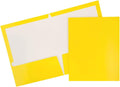 JAM PAPER Laminated Two Pocket Glossy School Folders - Letter Size - High Gloss Yellow - 6/Pack