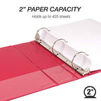 Samsill 2 Inch 3 Ring Binders, Made in USA, Economy Round Ring, Clear View Cover, 425 Sheet Capacity - for School, Home, Office - Red, 4 Pack