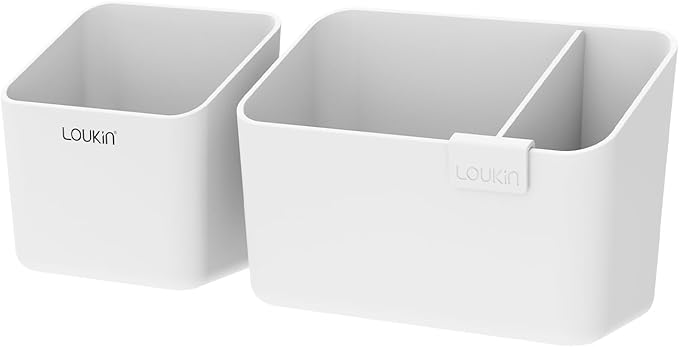 loukin Magnetic & Adhesive Dry Erase Marker Holder with Divider, 1 Small + 1 Mini, Magnetic Storage Organizer for Whiteboard or Refrigerators (White)
