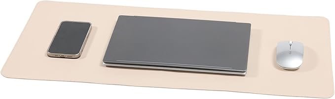 Wolaile Desk Blotter Pad,27x13 inch PU Leather Computer Mouse Mat,Non-Slip Waterproof Writing Desktop Protector for Office Home,Small,Beige White