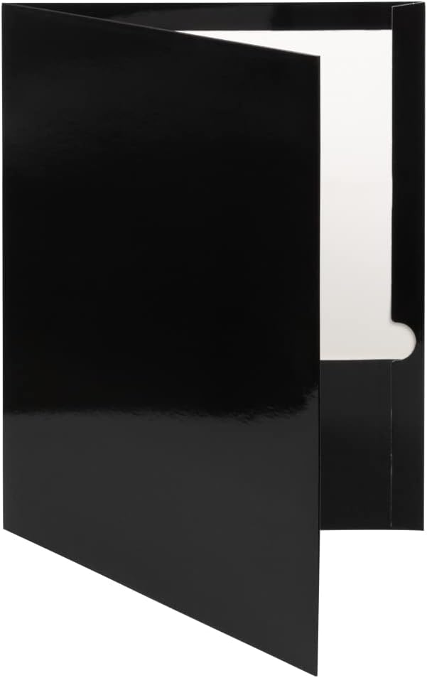 JAM PAPER Laminated Two Pocket Glossy School Folders - Letter Size - High Gloss Black - 6/Pack