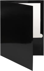 JAM PAPER Laminated Two Pocket Glossy School Folders - Letter Size - High Gloss Black - 6/Pack