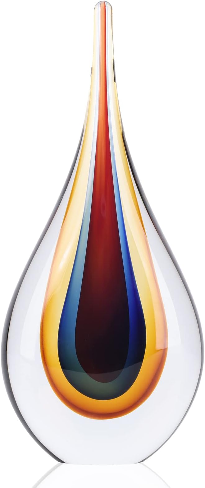 DOVDOV Blown Glass Sculpture, Collectible Stained Glass Art Statue, Unique Teardrop Ornament, Suitable for Office, Bookshelf, Dressing Table, Living Room Coffee Table, or Mantelpiece Display.