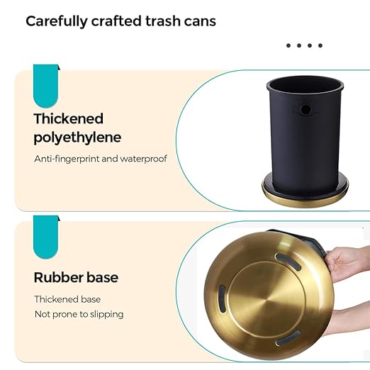 YOJIA 2.6Gal/10 L Gold Brushed Stainless Steel Trash Can with Swing Cover, Bathroom Trash Can with Lid, Garbage Can for Bathroom, Bedroom, Office, Hotel, Rest Room, RV (Gold)