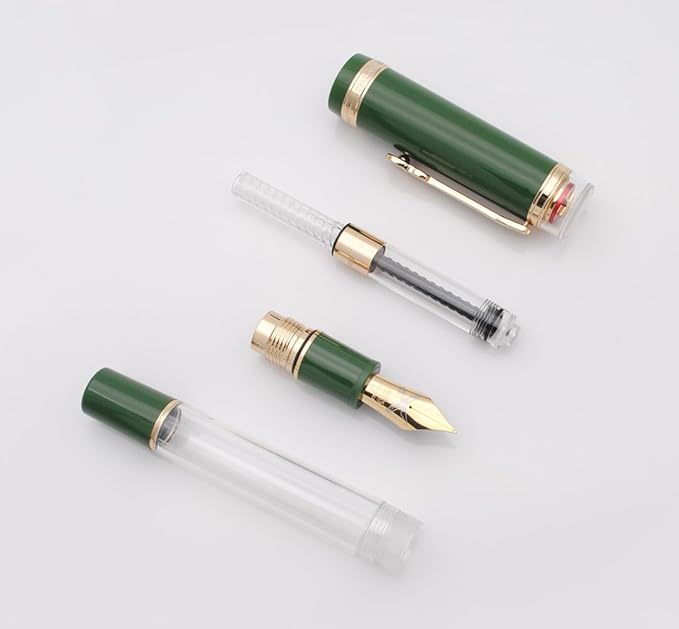 JINHAO 1935 Fountain Pen TIANDAO Series #8 Nib Ink Pen with Guitar-Shaped Clip and Ink Converter (F Nib 0.5mm, Army Green)