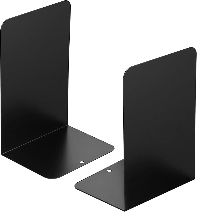 JIANTA Large Book Ends, Heavy Duty Metal Bookends, 2 Pairs/4 Pieces Book Stopper, Book Ends Support for Shelves, Black Non-Slip Bookshelf Holder Stand for Home Office Library School (8 x 5.3 x 4 in)