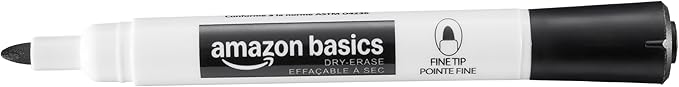 Amazon Basics Low-Odor Dry Erase Whiteboard Markers, Fine Tip, Black, 36 Count