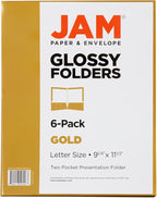 JAM PAPER Laminated Two Pocket Glossy School Folders - Letter Size - High Gloss Gold - Bulk 25/Pack