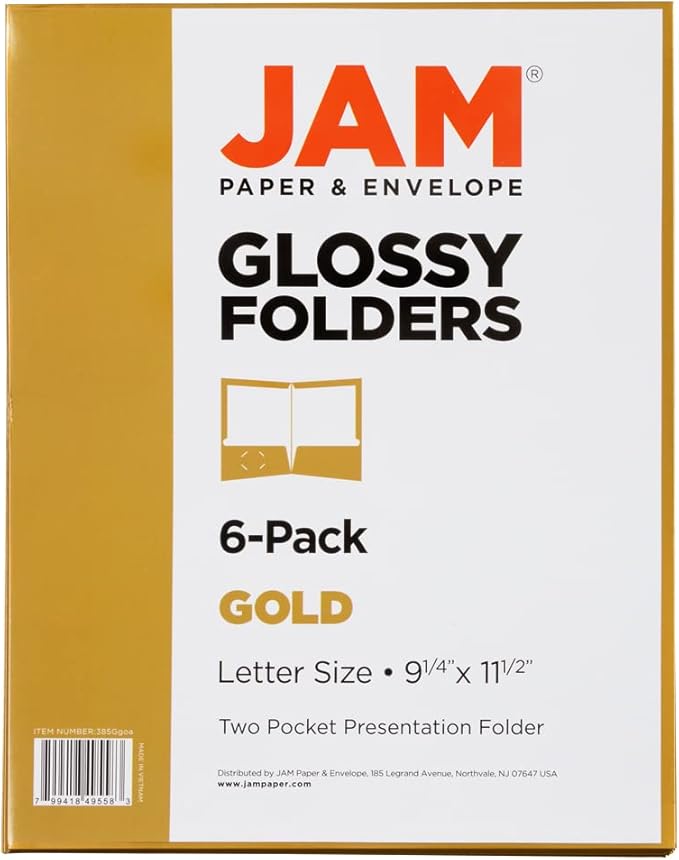 JAM PAPER Laminated Two Pocket Glossy School Folders - Letter Size - High Gloss Gold - Bulk 50/Box