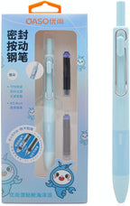 xixixiaozhu OASO K018 Sealed Retractable Fountain Pen Set 0.5mm with 2pcs Blue Ink Cartridges Smooth Writing for School Students (Light Blue)