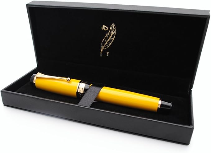 xixixiaozhu Metal Big Fountain Pen Set Medium Nib 0.7mm, Includes Ink Refill Converter, 5 Ink Cartridges & Gift Box (Medium Nib 0.7mm, Yellow)
