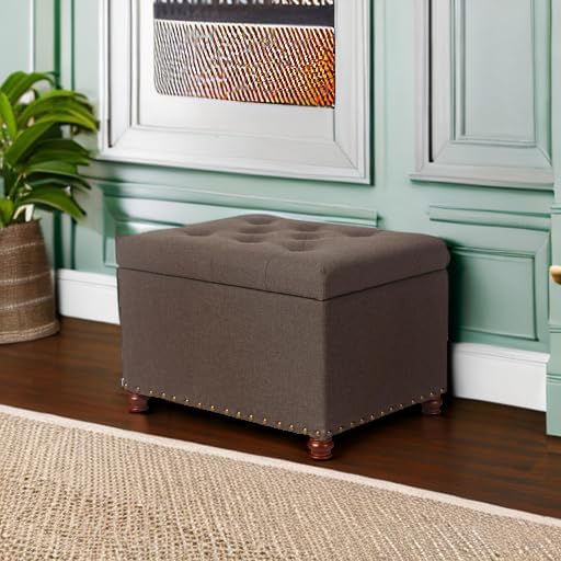 Decent Home 24'' Fabric Ottoman with Storage Rectangle Foot Rest Ottomans Stool for Living Room(Coffee)