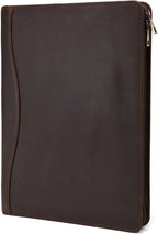 Geslun Genuine Leather Portfolio, Legal Size 8.5 x 14 Pad Holder, Business Padfolio for Men and Women, Zippered 14" Laptop Organizer, Executive Professional Work Travel Notepad Folio, Dark Brown