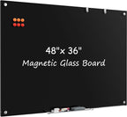 MaxGear Glass Whiteboard, Tempered Magnetic Dry Erase Board 48 x 36 Inch, Frameless Wall Mounted, Office Classroom Conference Room Home Use, Includes Markers, Eraser, Magnets & Mounting Kit