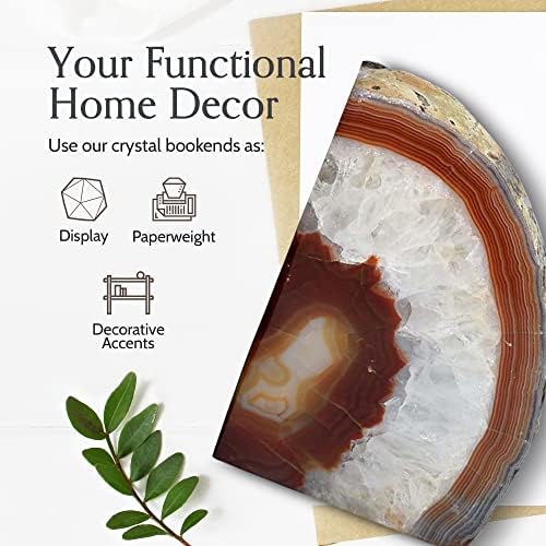 Nature's Decorations Brown Agate Bookends – A+ Grade Geode Heavy Duty Decorative Stone Crystal for Shelves & Bookcases, Natural Polished Bookshelf Decor, 1 Pair 3-4Lbs