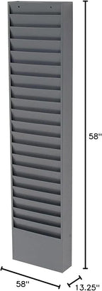 Global Industrial Steel Medical Chart Hanging Wall File Holder, 20 Pockets, Gray, Wall Mounted Magazine and File Folder Holder, 12-1/2"W x 8-3/8"H Pockets