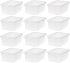 IRIS USA 12-Pack Storage Bins with Lids, 15 Quart, Shoe Boxes Clear Stackable Containers Organize Shoes Closet Shelves, Organization Teacher Tools, Game Storage - BPA-Free Plastic