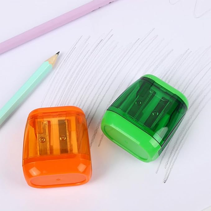 Colored Manual Pencil Sharpeners in Bulk, BOPART 24pcs Small Handheld Pencil Sharpener Dual Holes with Lid for Kids Adults at Classroom School Office Home (24Pcs Sharpeners - D)