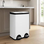 JM ·YIPENG Kitchen Trash Can, 2 x 8 Gallon (2 x 30 L) Recycling Bin with Lid, Double Trash Cans, Soft-Close Foot Pedal, 2 Compartments Garbage Cans for Kitchen, Dual Trash Can, White