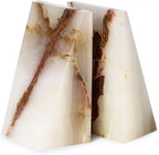 Bey-Berk White Triangular Marble Bookends – Heavy-Duty Wedge Design, Modern Office and Bookshelf Organizer