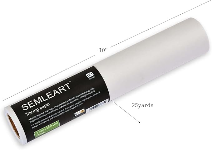 SEMLEART Trace Paper roll 10inchs x 25 Yard,32lb/50gsm,Translucent White tracing Paper for Drawing, Sketching，Sewing Pattern Gift Wrapping,Dressmaking - Sketch & Drafting Paper roll