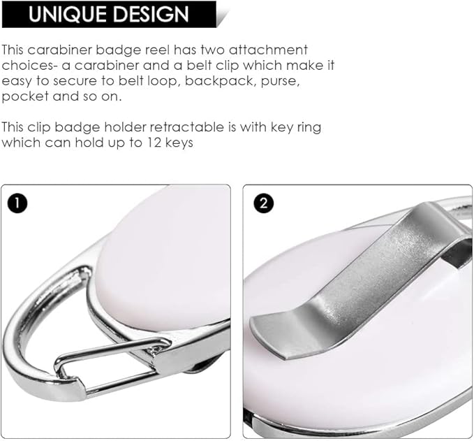 Retractable Badge Holder with Carabiner Reel Clip and Key Ring for ID Card Key Keychain Holders White 10 Pieces