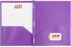 JAM PAPER Plastic 2 Pocket POP Folders - Durable School Folders with Metal Prongs Fastener Clasps - Purple - Bulk 48/Pack