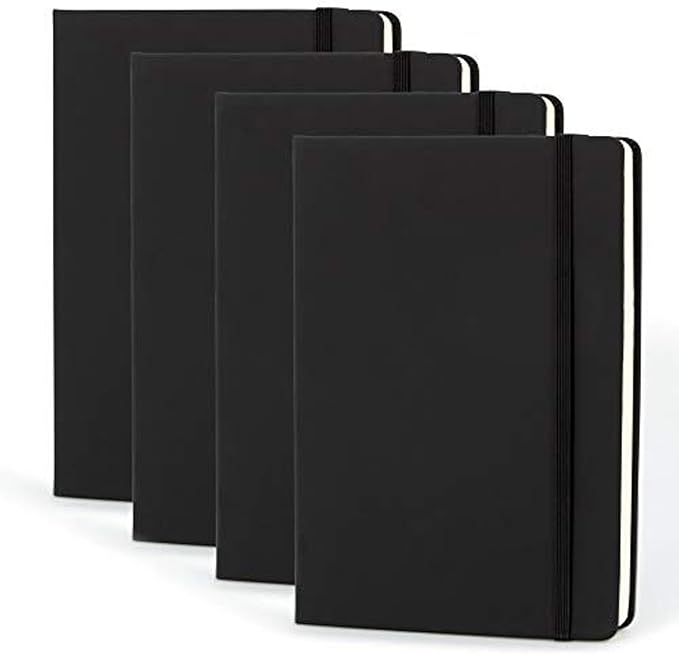 Simply Genius Notebooks - A5, Black, 4-Pack, Hardcover - Dotted Grid Journal for Work & School