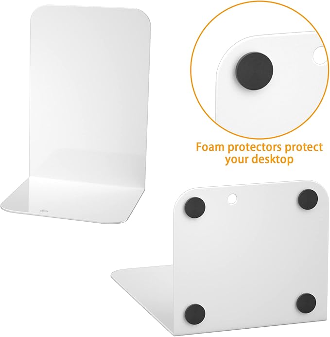 VFINE Bookends 3 Pairs, White Metal Book Ends, Bookends for Shelves, Book Stopper for Heavy Books, Book Dividers for Home Office